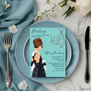 little black dress blue glam bridal shower  invitation