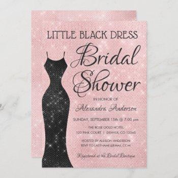 little black dress pink sparkle bridal shower invitation