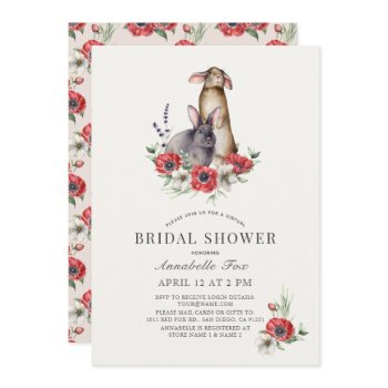 little bunny red anemone virtual bridal shower invitation