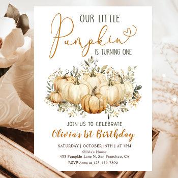 little pumpkin fall floral 1st birthday party invitation