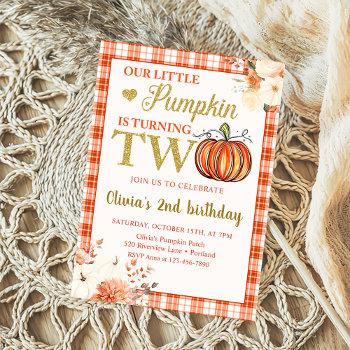 little pumpkin floral fall 2nd birthday party invitation