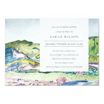 Lively Mountain Scape Blush Bridal Shower Invite Front View