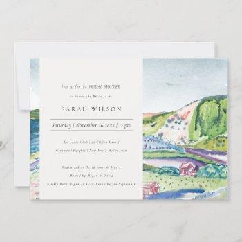 lively mountain scape blush bridal shower invite