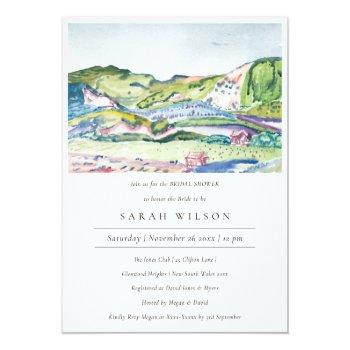 Lively Mountain Scape Blush Bride Shower Invite Front View