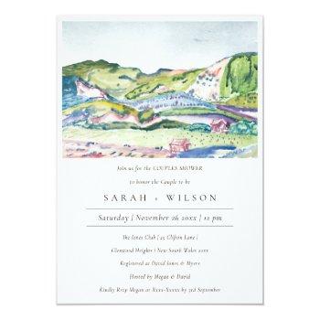 Lively Mountain Scape Blush Couples Shower Invite Front View