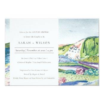 Lively Mountain Scape Blush Couples Shower Invite Front View