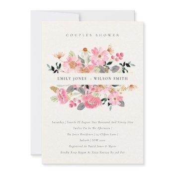 lively pink watercolor flora couples shower invite