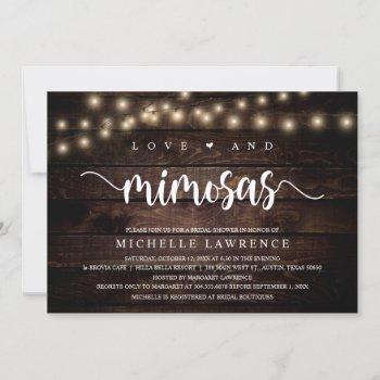 love and mimosas, rustic bridal shower celebration invitation