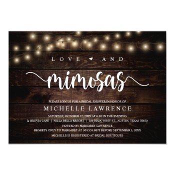 Love And Mimosas, Rustic Bridal Shower Celebration Invitation Front View