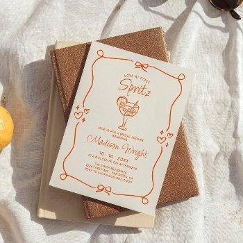 love at first spritz hand drawn bridal shower invitation