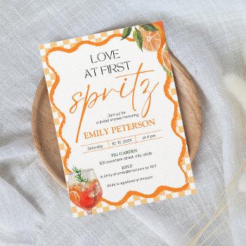 love at first spritz retro wavy bridal shower invitation