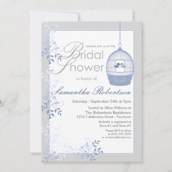 love birds blue bridal shower invitations