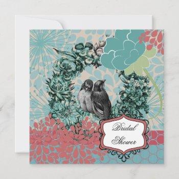 love birds on wreath bridal shower invitation
