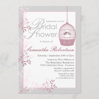 love birds pink bridal shower invitations
