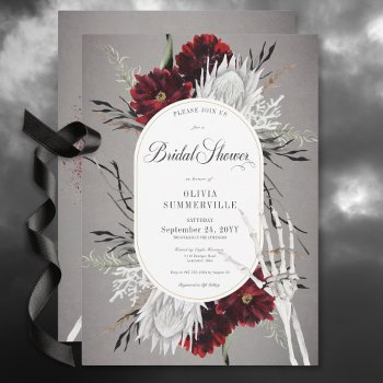 love & bones spooky red floral bridal shower invitation
