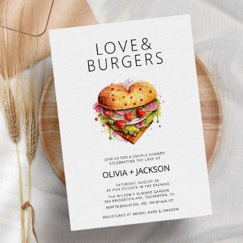 love & burgers fun casual couple bridal shower invitation