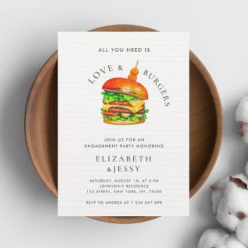 love & burgers monogram i do bbq engagement party invitation