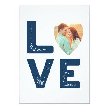 Love Graphic Minimalist Heart Shaped Photo Wedding Card Front View