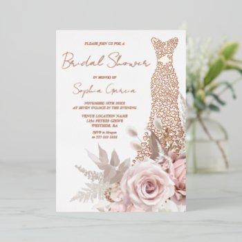 love heart dress bridal shower rose gold real  foil invitation