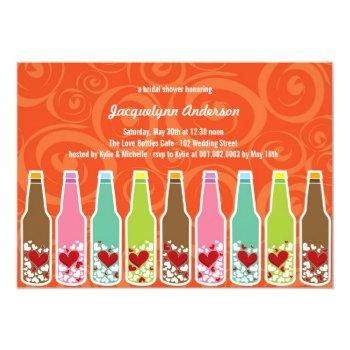 Love Hearts Bottles Whimsical Bridal Shower Party Invitation Front View