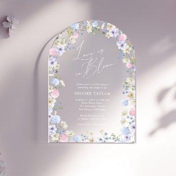 love in bloom floral pink purple bridal shower acrylic invitations
