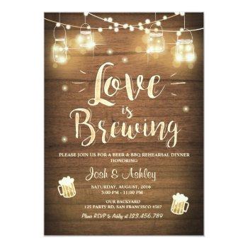 Love Is Brewing Bbq Rehearsal Bridal Shower Wood Invitation Front View