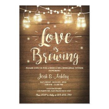 Love Is Brewing Bbq Rehearsal Bridal Shower Wood Invitation Front View