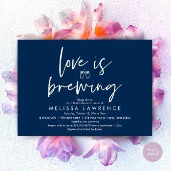 love is brewing, beer party bridal shower, navy invitation