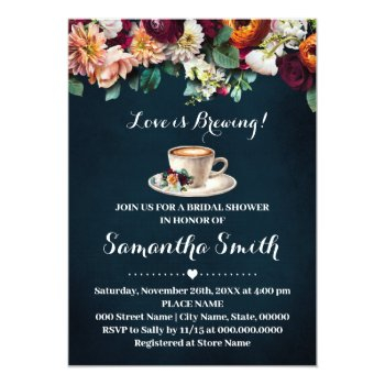 Love Is Brewing Bridal Shower Coffee Flowers Invitation Front View