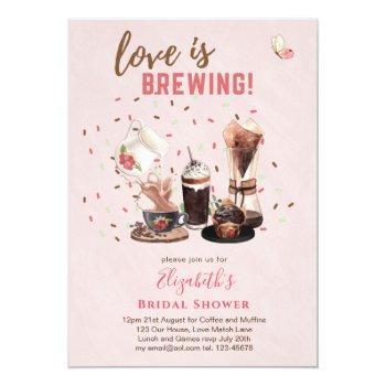 Love Is Brewing Bridal Shower Coffee Muffins Invit Invitation Front View