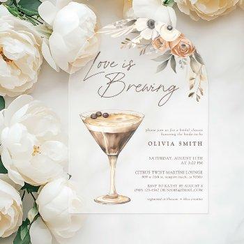 love is brewing espresso martini bridal shower acrylic invitations