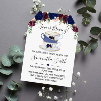 love is brewing tea bridal shower navy invitation