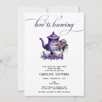 love is brewing tea party gothic bridal shower invitation