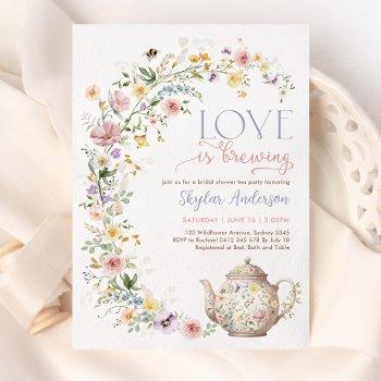 love is brewing wildflower bridal shower tea party invitation