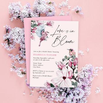 love is in bloom pink floral bridal shower invitation