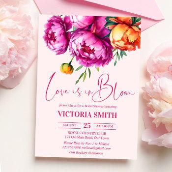 love is in bloom pink peonies bridal shower invitation