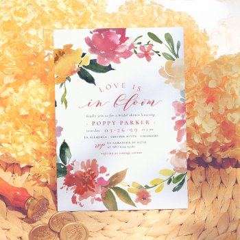 love is in bloom spring flowers boho bridal shower invitation