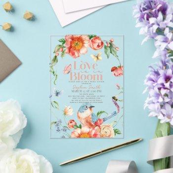love is in bloom wildflower bird bridal shower acrylic invitations