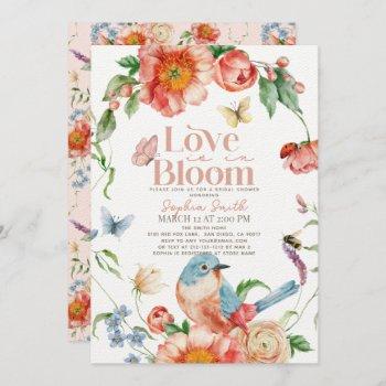 love is in bloom wildflower bird bridal shower invitation