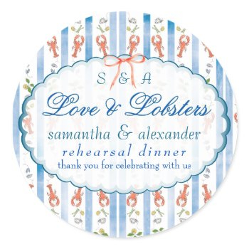 love & lobster coquette wedding rehearsal dinner classic round sticker
