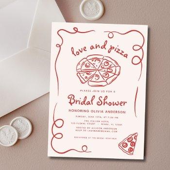 love & pizza italian hand drawn red bridal shower invitation