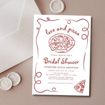 love & pizza italian hand drawn red bridal shower invitation
