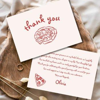 love & pizza italian hand drawn red bridal shower thank you card