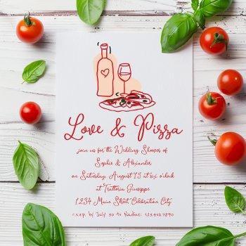 Love & Pizza Whimsical Hand Drawn Wedding Shower Invitation Front View