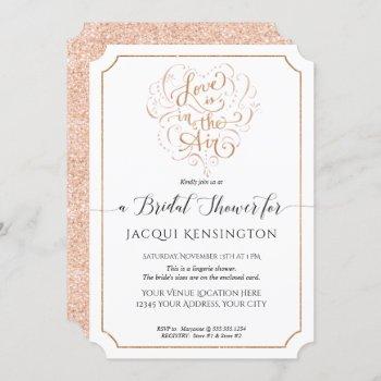 love rose gold glitter typography bridal shower invitation