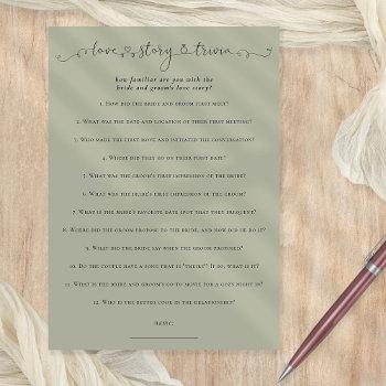 love story trivia bridal shower sage game card