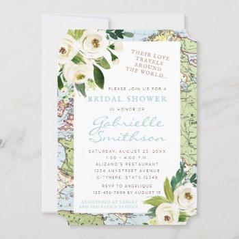 love travels floral map bridal shower invitation