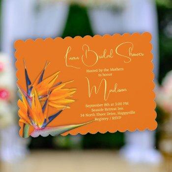 luau bridal shower orange bird of paradise design invitation