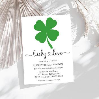 Lucky In Love Bridal Shower Green Shamrock  Invitation Front View