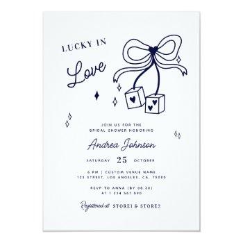 Lucky In Love Vegas Dice Casino Bow Bridal Shower  Invitation Front View